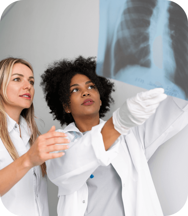 physical therapist checking xray